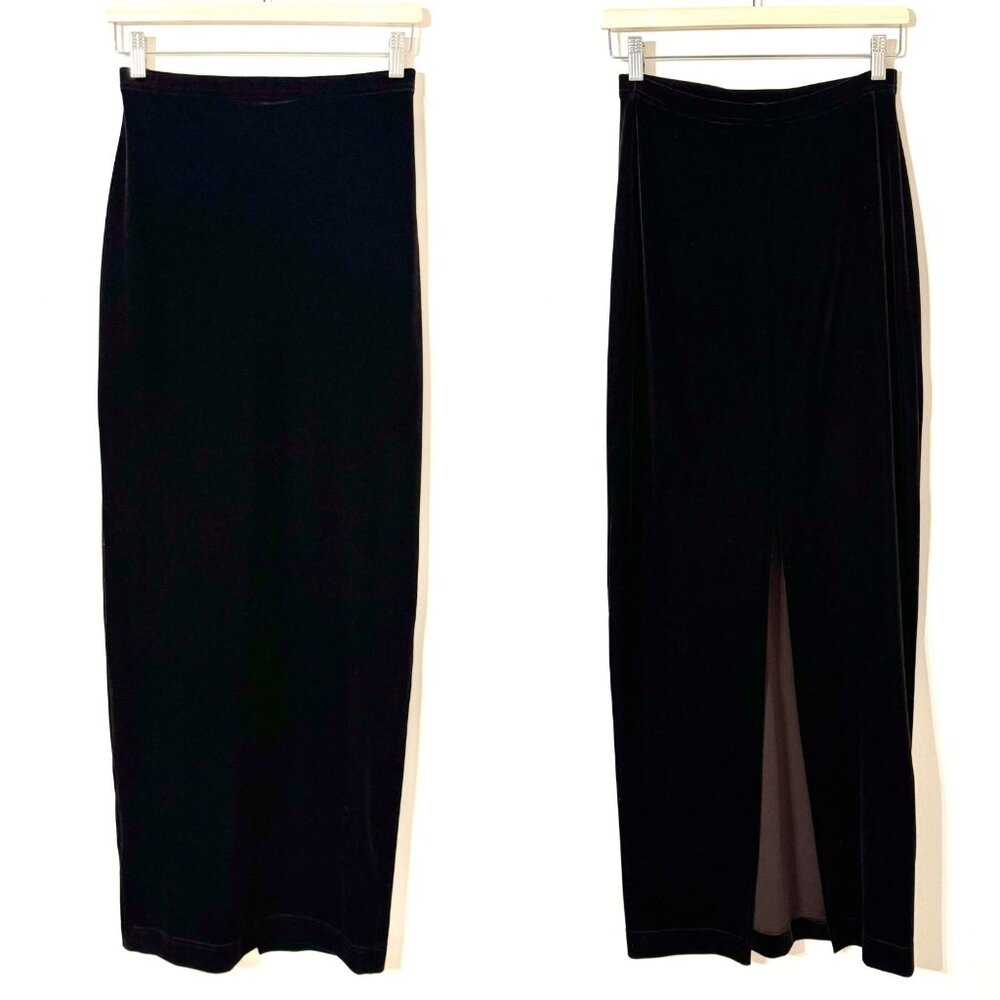 Vtg 90s Cache Chocolate Brown Velvet Maxi Skirt Sz S Stretch Whimsigoth Witchy